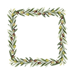 Poster - Watercolor vector frame of olive branches and leaves.