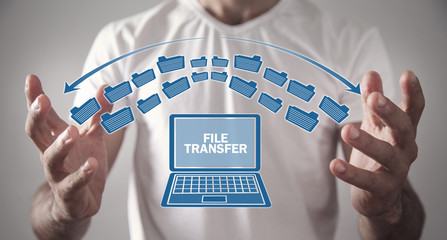 Wall Mural - notebook file transfer. concept of information exchange