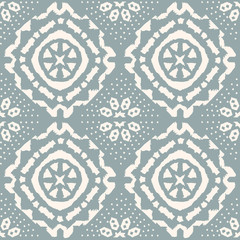 Wall Mural - Geometric shibori seamless vector pattern with ikat print of mosaic