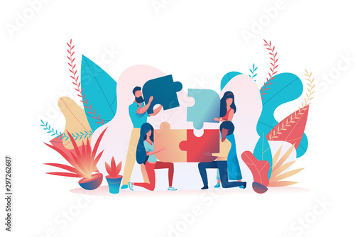 Cuadros en Lienzo Business team assemble a puzzle. Teamwork metaphor
