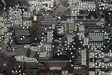 Printed Circuit Board And Microchip, Or Cpu Closeup - Electronic Component For Digital Equipment, Concept For Development Of Electric Computer Circuits
