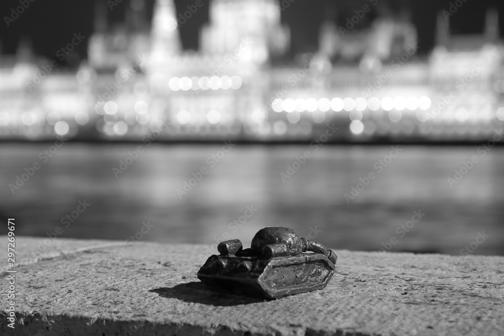 Sad Tank Small sculpture of tank on Danube river bank in Budapest to memorize ...