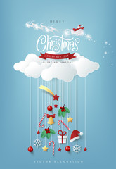 Wall Mural - winter christmas composition in paper cut style.merry christmas text calligraphic lettering vector i