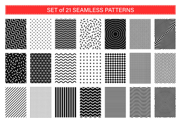 Wall Mural - Set of 21 memphis seamless patterns. Collection of geometric abstract background. Retro style 80-90s.