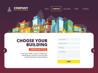 Wall Mural - mortgage loan landing. web layout of real estate company internet page buildings vector landing. hom
