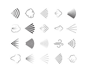 Wall Mural - spray symbols. water gas nozzle steam spraying shower deodorant vector icon set. cloud hairspray deo