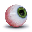 human eyeball with green iris looking up, isolated with shadow on white background