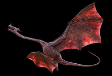 Dragon, Flying Monster Isolated On Black Background 