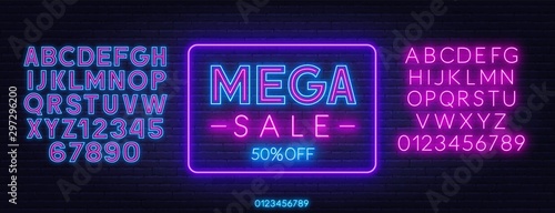 Cuadros en Lienzo Mega sale neon sign on dark background