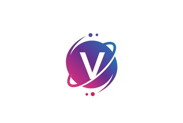 Wall Mural - Initial letter circle planet with orbit and dots gradient color logo template
