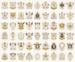Classic style emblems big set, ancient heraldic symbols awards and labels collection, classical heraldry design elements, family or business emblems.