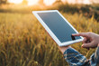 © joyfotoliakid - Smart farming Agricultural technology and organic agriculture Woman using the research tablet and studying the development of rice varieties in rice field