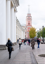 People On The Street Of St. Petersburg, October 2019, Nevsky Prospect, Clock Tower