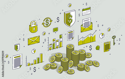Cuadros en Lienzo Cash money coin cent stacks isolated on white background
