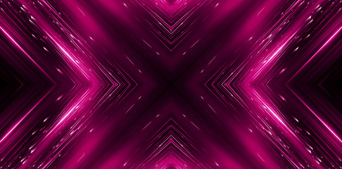 Dark abstract futuristic background. Neon lines, glow. Neon lines, shapes. Pink  glow