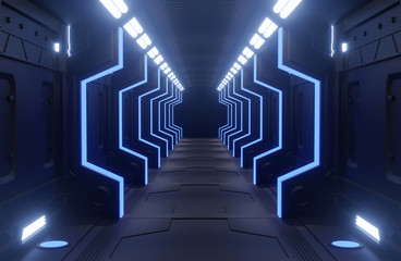 Wall Mural - 3d rendering tunnel spaceship black and blue interior ,corridor