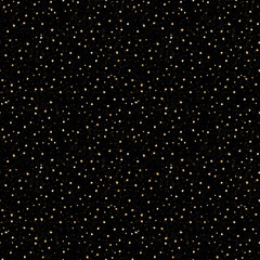 Glittering splashes seamless pattern or night sky with golden stars. Hand drawn watercolor gold dots isolated on black background. Perfect for festive invitation, greeting card, wrapping paper, fabric