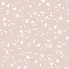 Snowfall With Snowflakes On Pastel Background. Christmas And New Year Seamless Vector Pattern