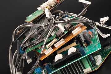 Poster - electronic PCB garbage as background from recycle industry and old consumer devices