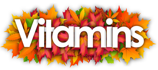 Wall Mural - Vitamins word and autumn leaves background