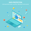© Nadezhda Buravleva - Data protection. Internet security, privacy access with password. 3d isometric computer pc, laptop with key, lock. Vector design for banner