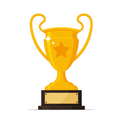 trophy vector. gold trophy with name plate of the winner of the sporting event.
