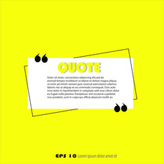 Illustration vector: typography design. Remark quote text box poster template concept. Blank empty frame citation. Quotation paragraph symbol icon. Double bracket comma mark. Bubble dialogue banner.