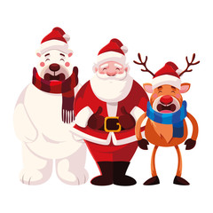 Wall Mural - card of christmas with santa claus and animals in white background