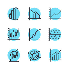Fototapete - Set of Charts and Diagrams icon template color editable. Dot Plot, 3D Chart, Trend and more symbol vector sign isolated on white background vector illustration for graphic and web design.