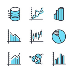 Fototapete - Set of Charts and Diagrams icon template color editable. Dot Plot, 3D Chart, Trend and more symbol vector sign isolated on white background vector illustration for graphic and web design.