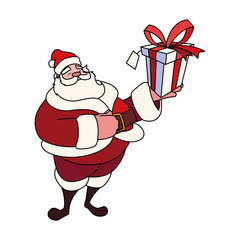 Poster - santa claus with gift box on white background