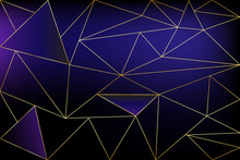 Black And Gold Concept Polygonal Background. Geometric Line Golden Blue Pattern For Wallpapers And Textile, Vector