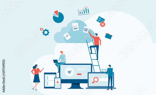 Fotomural business technology cloud computing service concept and with developer team work