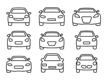 Set Of Car Icons Thin Line. Web Icons Front View Car. Vector Illustration.