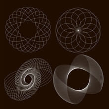 Set Of Spirographs On A Black Background