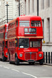 Iconic red Routemaster double-decker buses in London UK