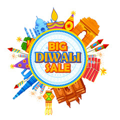 Poster - illustration of burning diya on Happy Diwali Holiday Sale promotion advertisement background for light festival of India