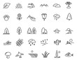 Set of linear nature icons. Landscape icons in simple design. Vector illustration