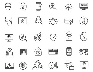 Leinwandbilder - Set of linear criminal icons. Security icons in simple design. Vector illustration