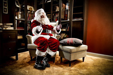 Wall Mural - Dark home interior of home and Santa Claus 