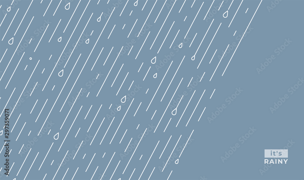 Rain vector pattern. It s rainy, season background in simple flat style with water line and liquid drops. Rainfall illustration. Copy space in the right sight. Raindrops front, starting - obrazy, fototapety, plakaty 