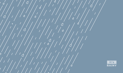 Rain vector pattern. It s rainy, season background in simple flat style with water line and liquid drops. Rainfall illustration. Copy space in the right sight. Raindrops front, starting