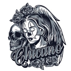 Sticker - Vintage monochrome chicano tattoo concept