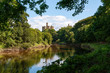 Warkworth Castle and the River Coquet in Morpeth, Northumberland, UK on a sunny day