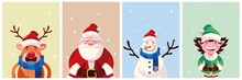 Bundle Christmas Cards With Icons Set