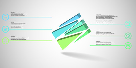 Canvas Print - 3D illustration infographic template with embossed cube randomly divided to six moved parts askew arranged