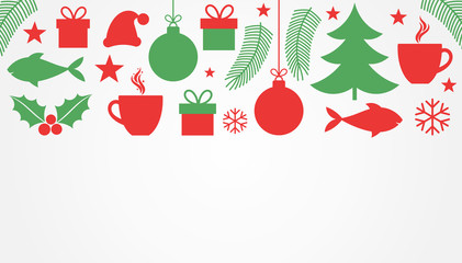 Wall Mural - christmas symbols, red and green background.