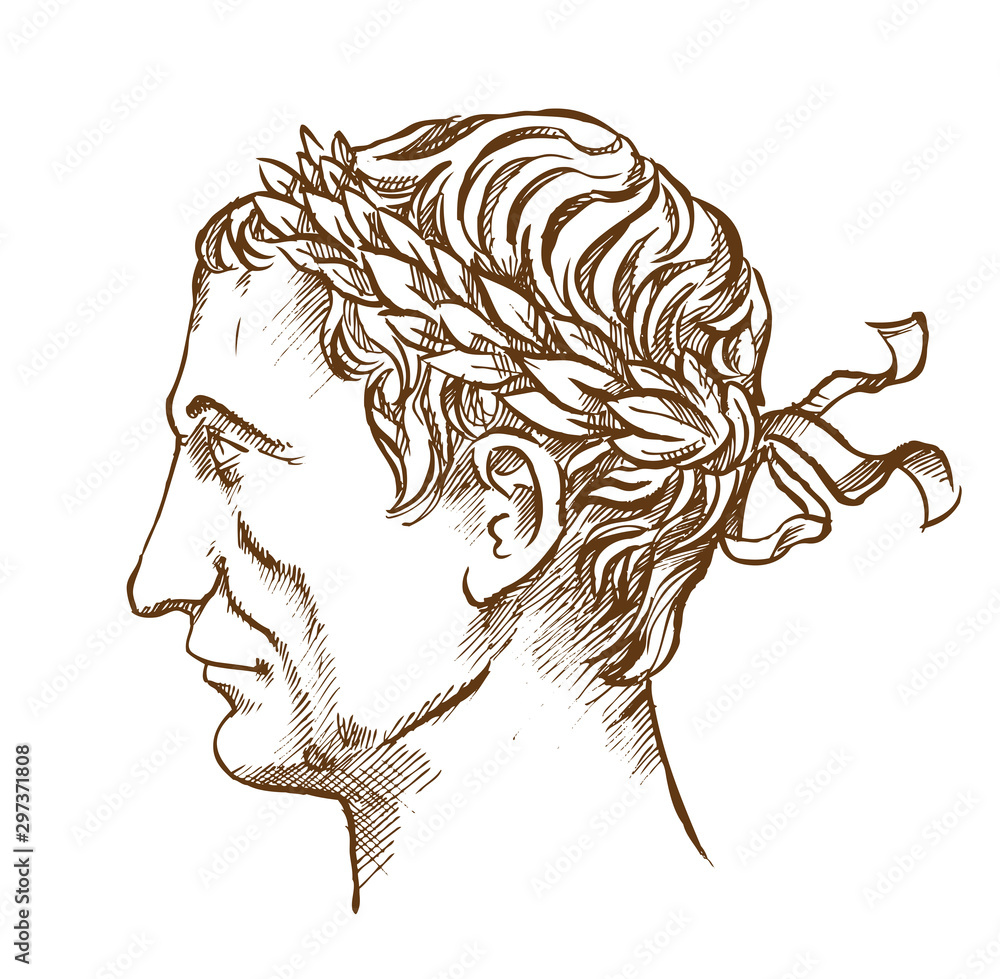 Julius Caesar,  Roman politician and general vintage line drawing - obrazy, fototapety, plakaty 