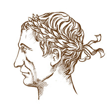 Julius Caesar,  Roman Politician And General Vintage Line Drawing
