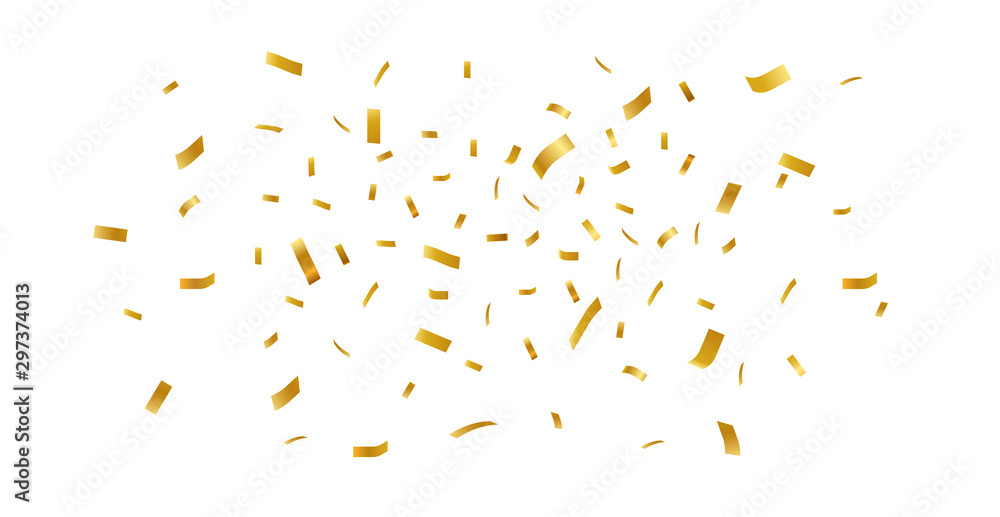 Gold confetti falling festive decoration for birthday party celebration. - obrazy, fototapety, plakaty 